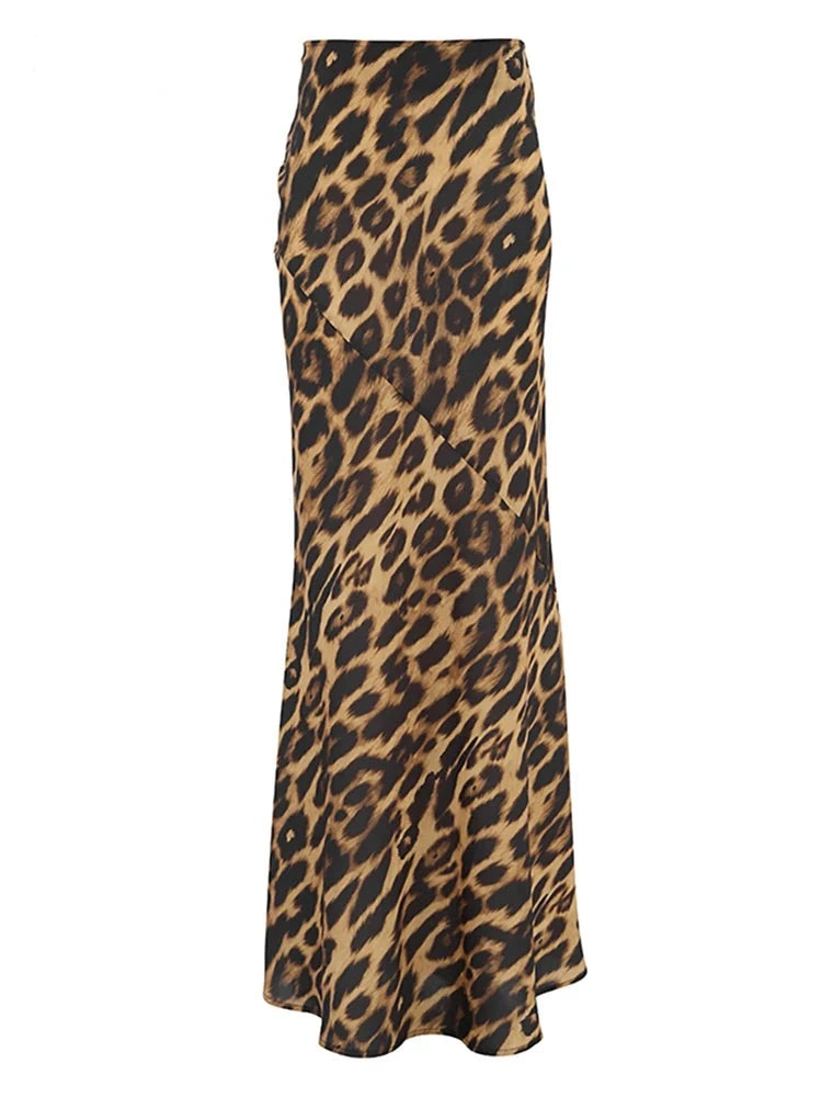 #PB Vintage Leopard Print Trumpet Long Skirt