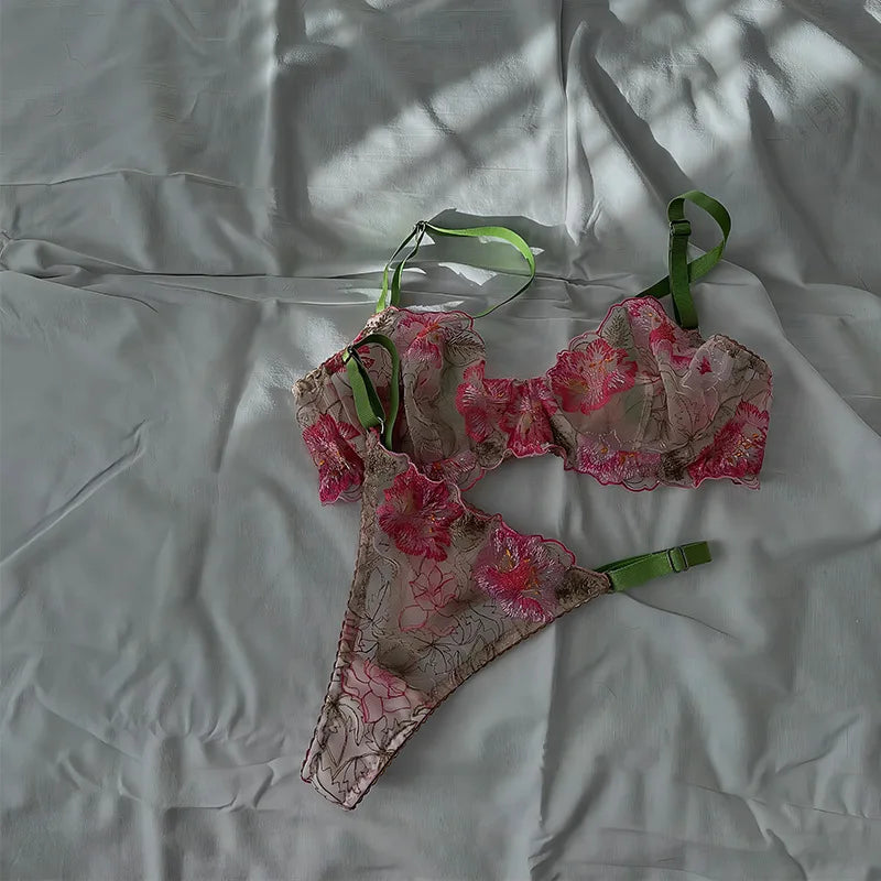 #PB Flower Embroidery Lingerie Set