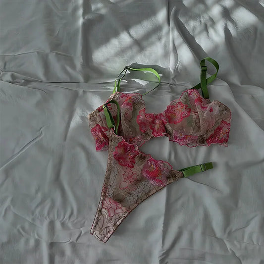 #PB Flower Embroidery Lingerie Set