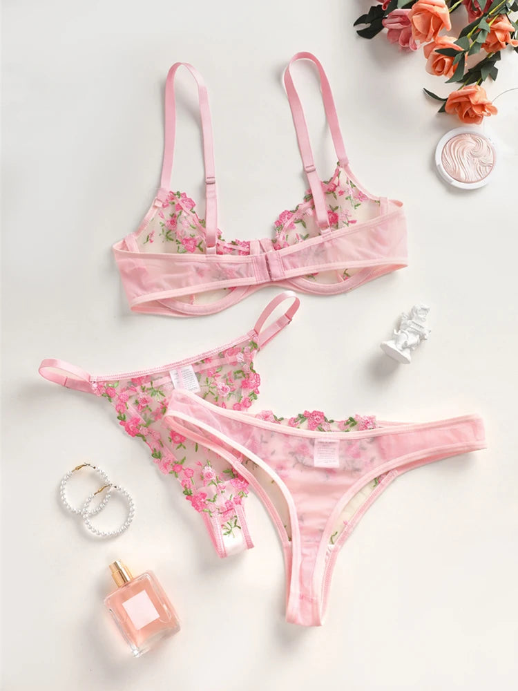 #PB Floral Embroidery Lingerie Set