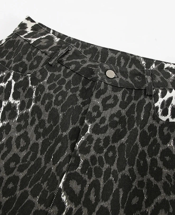 #PB Fashion Gray Leopard Long Pants