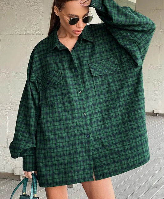 #PB Vintage Green Plaid Blouse