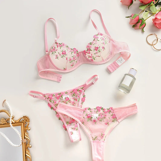 #PB Floral Embroidery Lingerie Set