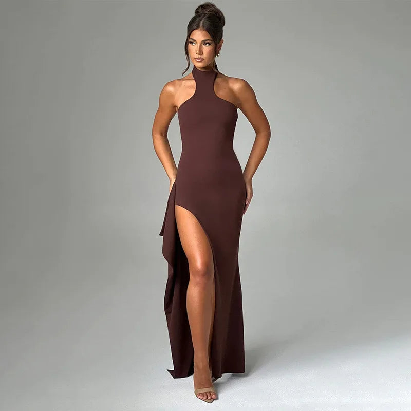 #PB Halter Side Split Maxi Dress