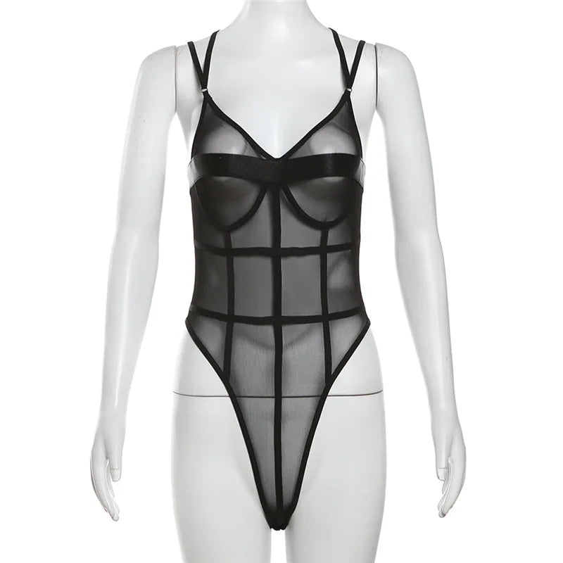 #PB Backless Mesh Sheer Bodysuit