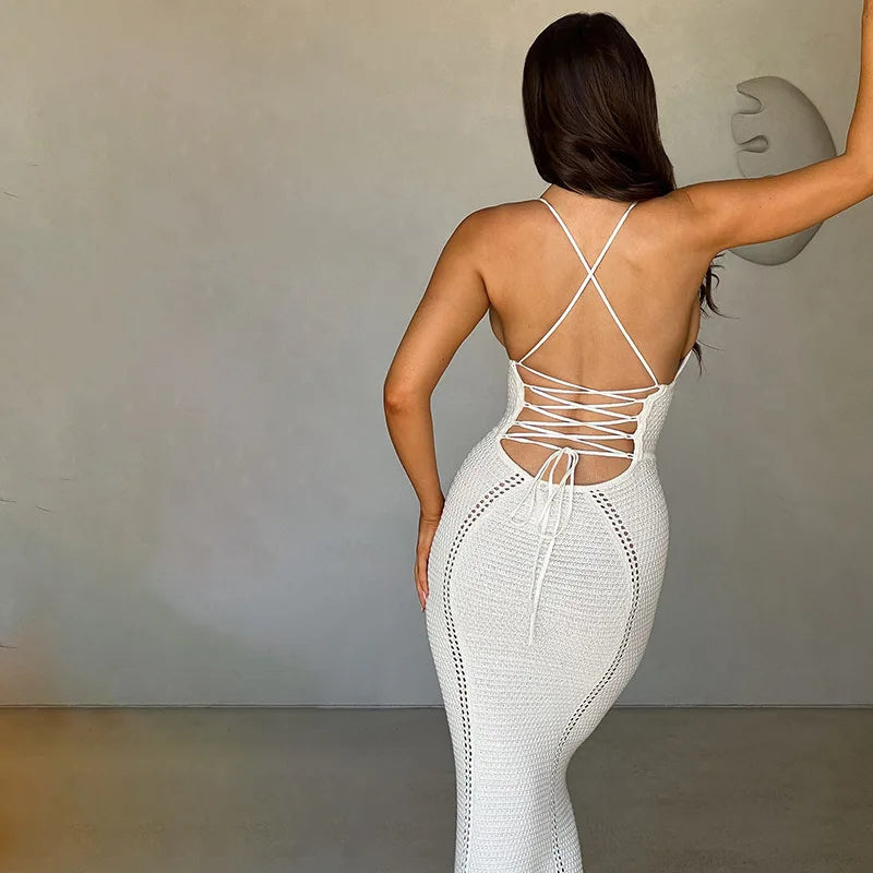 #PB Hollow Out Bandage Maxi Dress