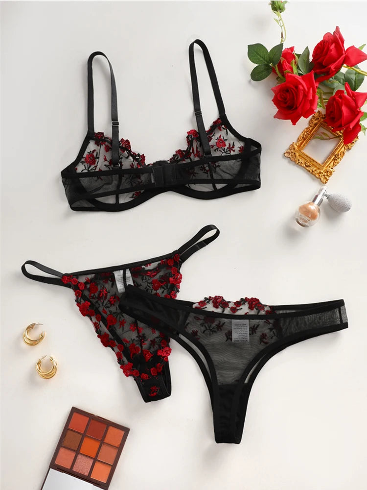 #PB Floral Embroidery Lingerie Set