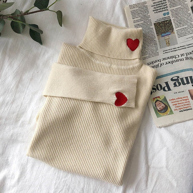 #PB Heart Embroidery Turtleneck - passionbarn.com