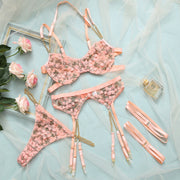 #PB Delicate Lingerie Floral 4-Piece Set - passionbarn.com